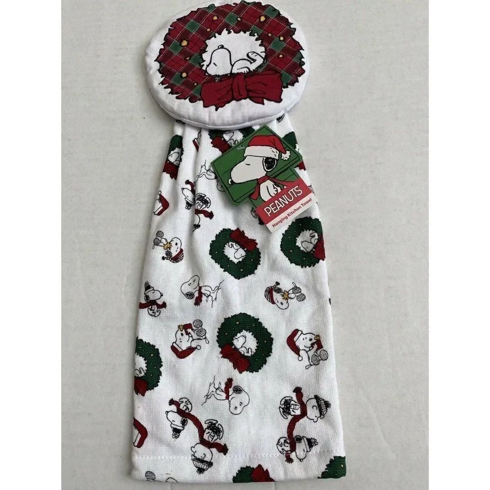 Peanuts Snoopy Hanging‎ Kitchen Towel Christmas Wreath Holidays Woodstock NWT